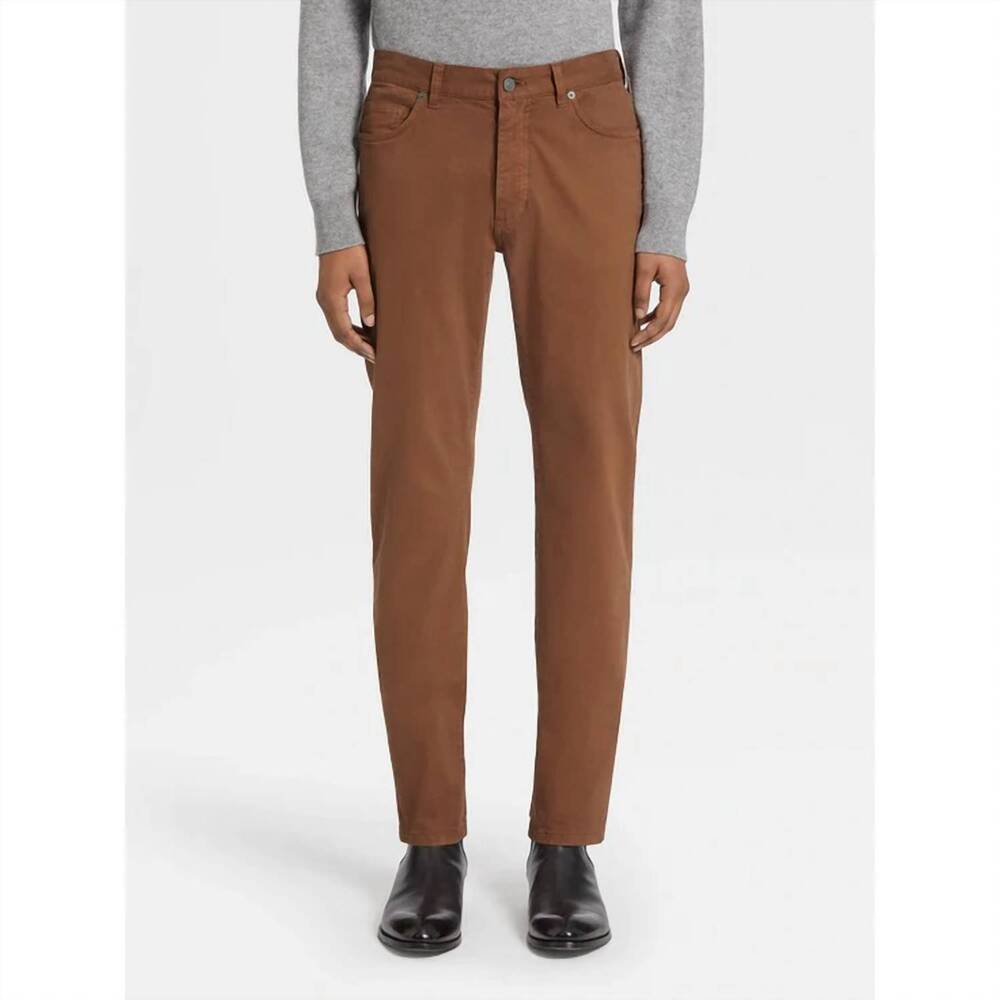 NEW ZEGNA men's stretch gabardine casual pant in brown
